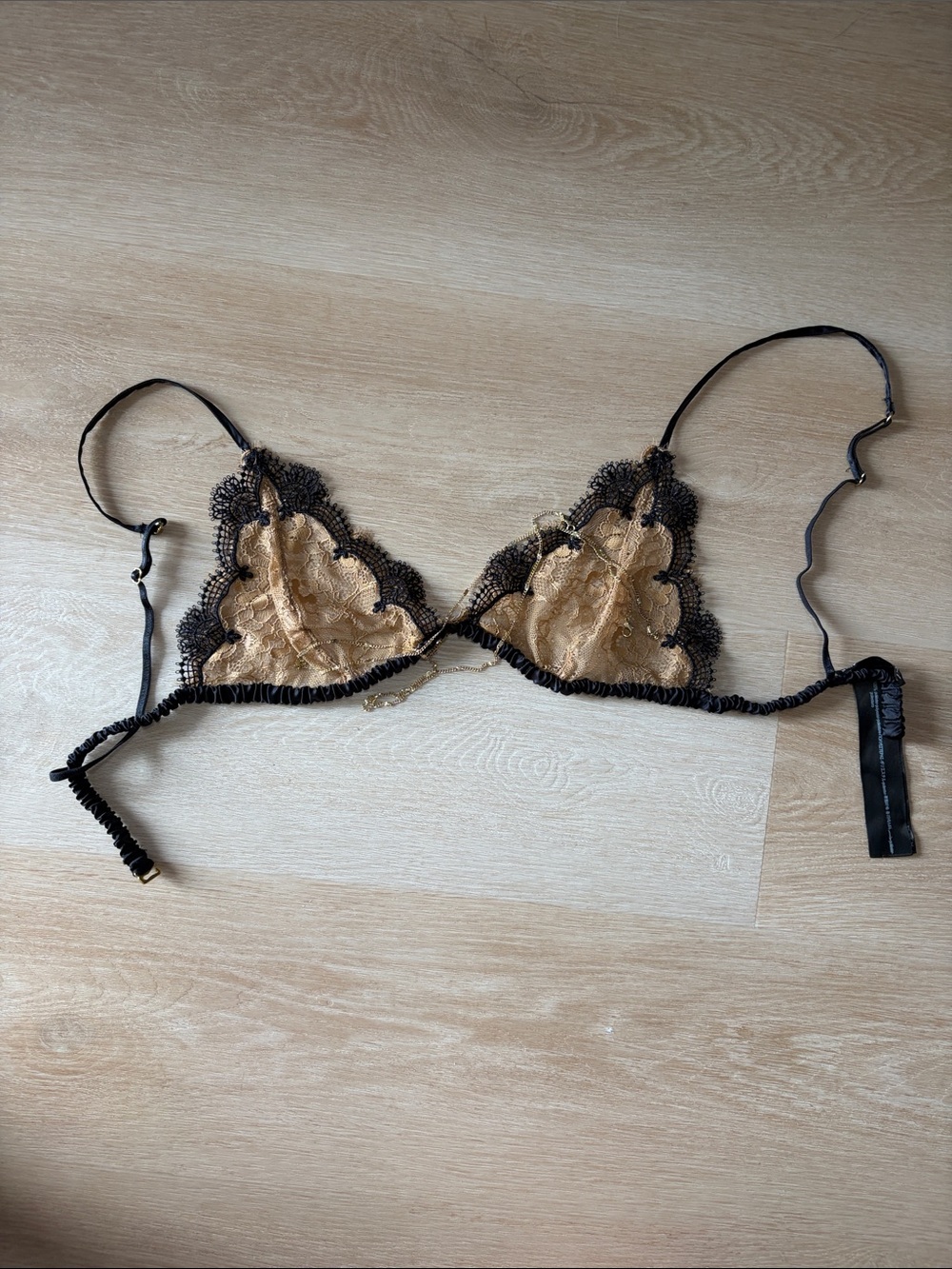 Zara Beige and Black Lace Triangle Bralette with chain